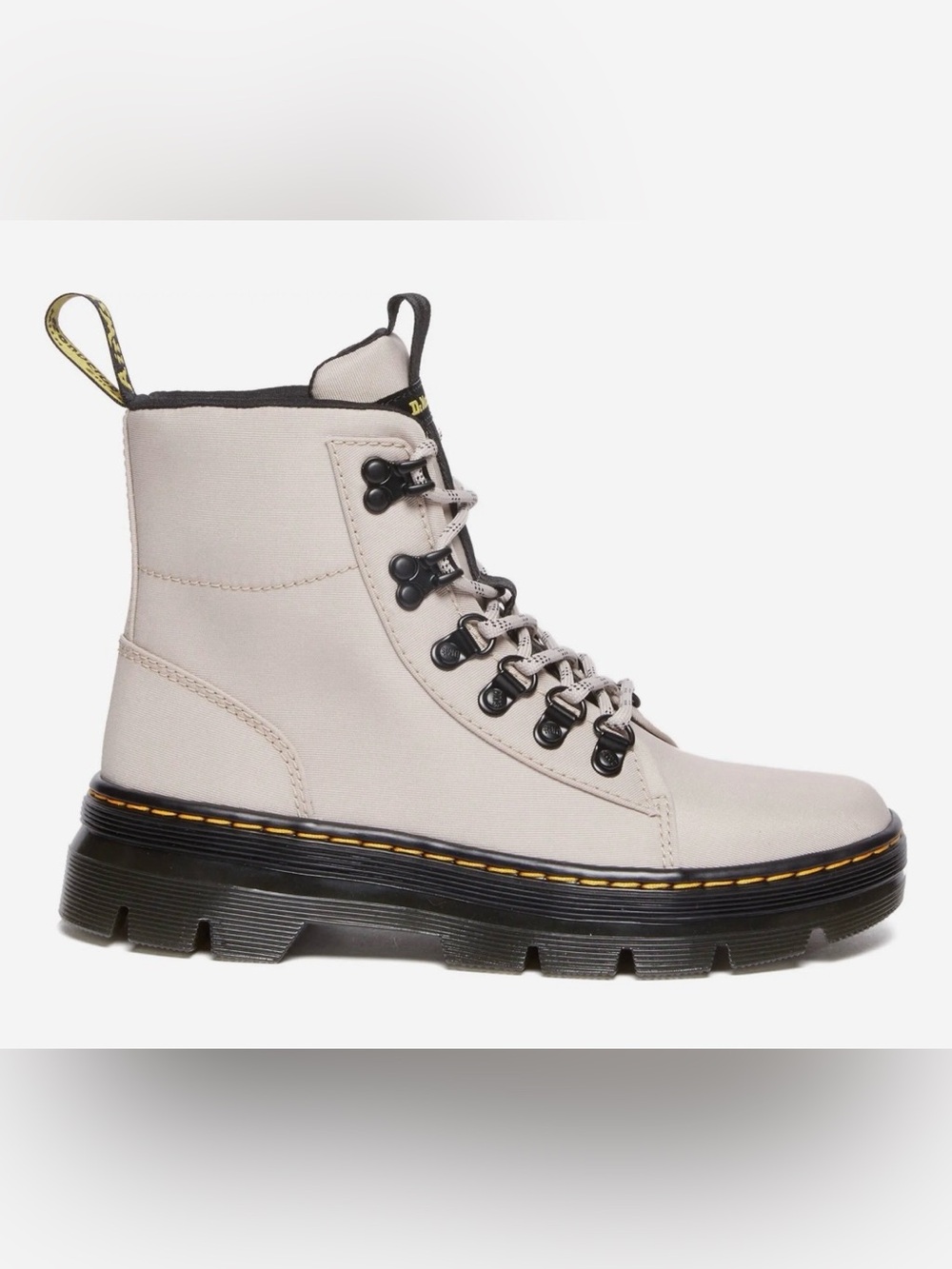Dr. Martens Beige Canvas Lace-Up Combat Boot with Black Sole